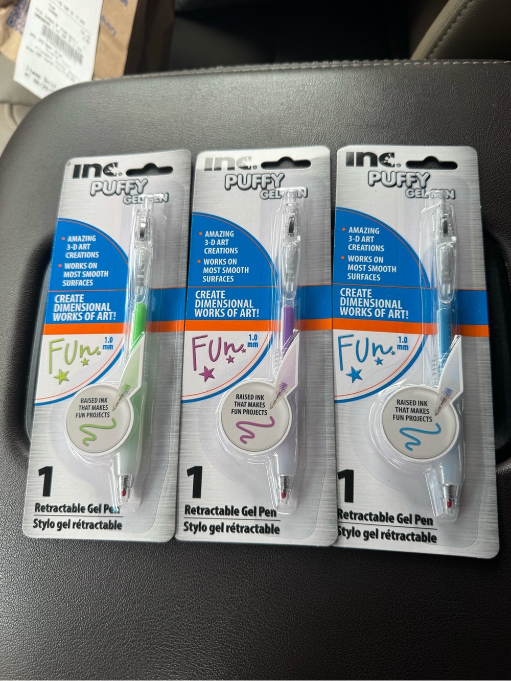 Inc. Puffy Gel Ink Retractable Pens - Green, Purple, Blue (3-pack)